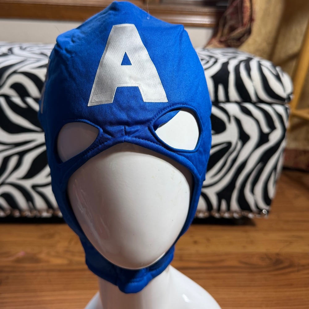 Marvel Captain America Blue Padded Fabric Costume Mask Hood Silver A Wings